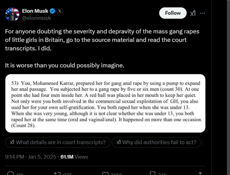 Elon musk on britain rape culture
